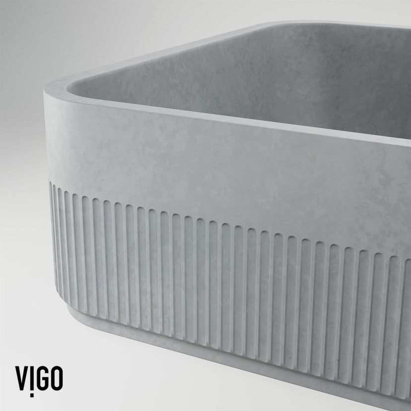 Commercial approved gray concrete vessel sink with rectangular shape