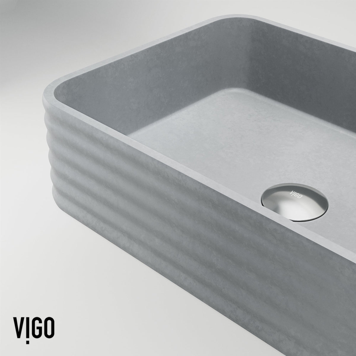 Gray concrete sink with rectangular shape, rust and scratch resistant
