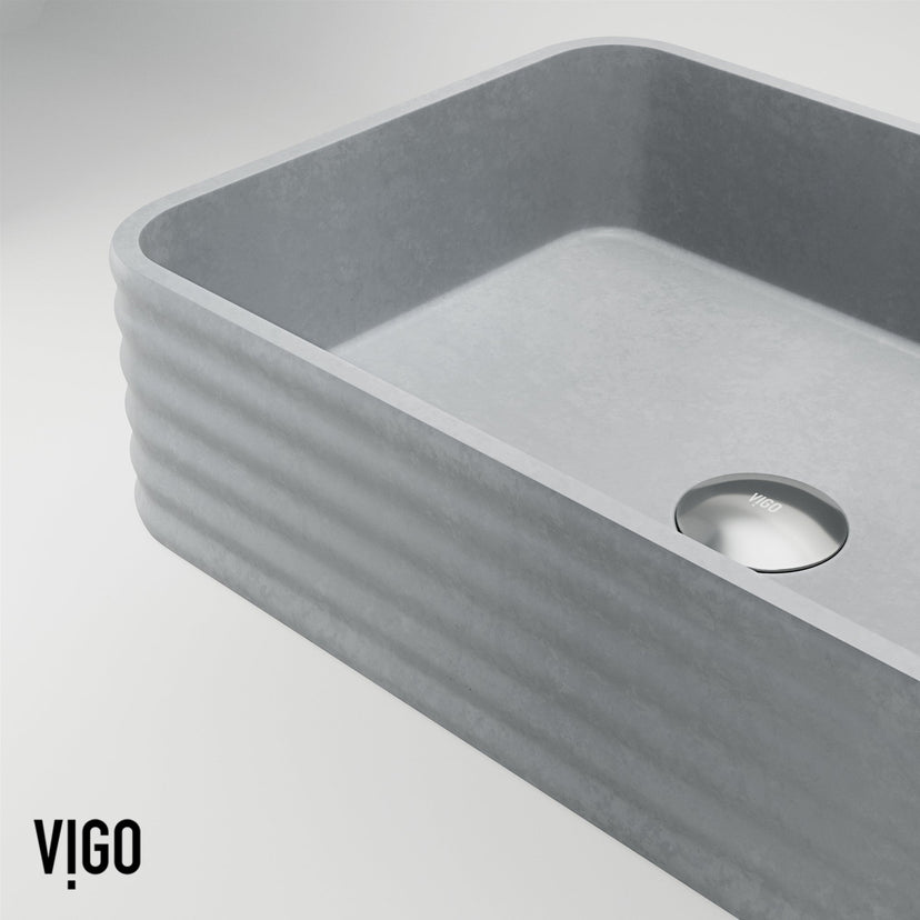 Gray concrete sink with rectangular shape, rust and scratch resistant