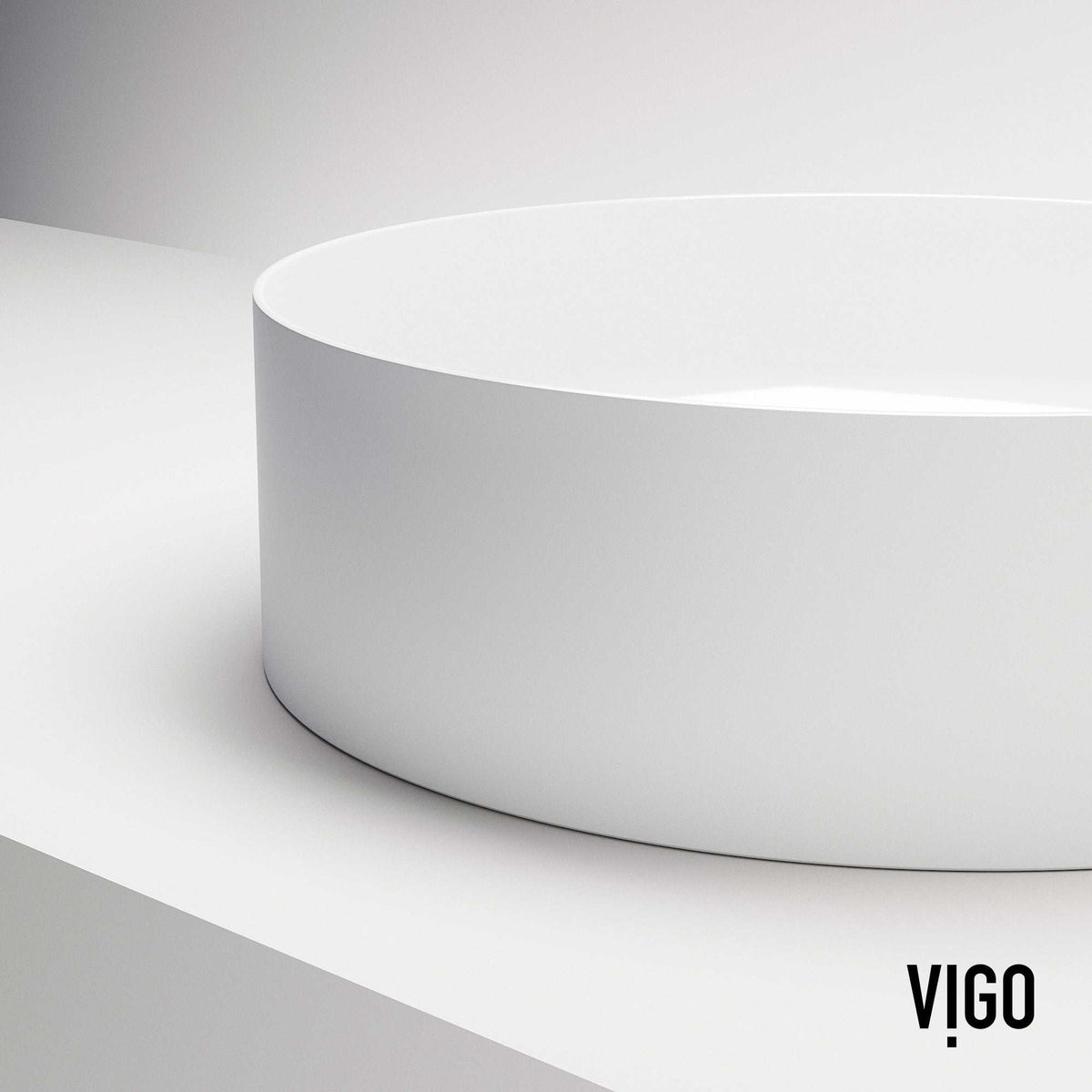 UltraThin™ Modern White Matte Stone™ 14 in. Round Vessel Bathroom Sink