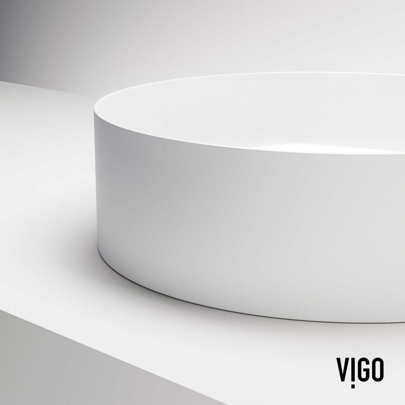 UltraThin™ Modern White Matte Stone™ 14 in. Round Vessel Bathroom Sink