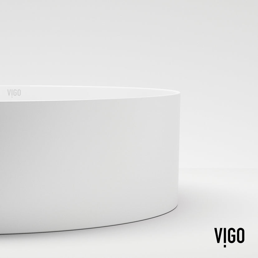 UltraThin™ Modern White Matte Stone™ 14 in. Round Vessel Bathroom Sink