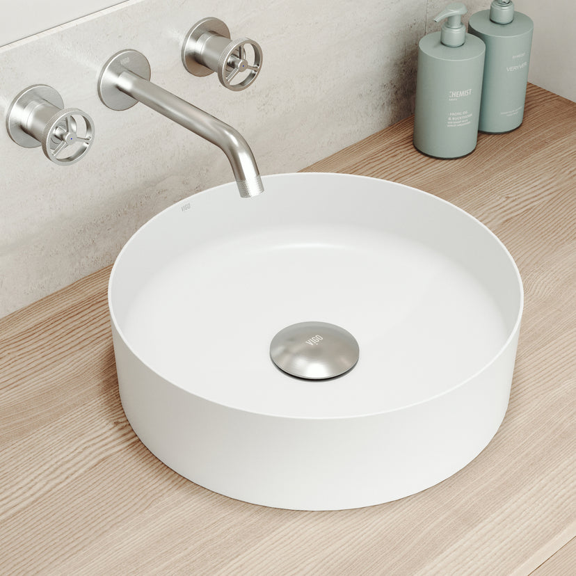 UltraThin™ Modern White Matte Stone™ 14 in. Round Vessel Bathroom Sink