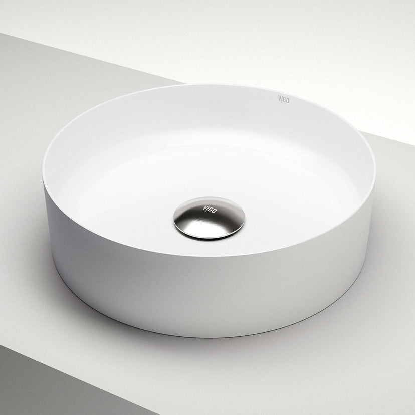 UltraThin™ Modern White Matte Stone™ 14 in. Round Vessel Bathroom Sink