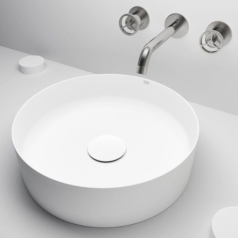 UltraThin™ Modern White Matte Stone™ 14 in. Round Vessel Bathroom Sink