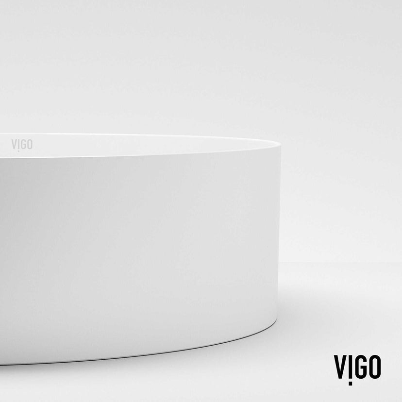 UltraThin™ Modern White Matte Stone™ 14 in. Round Vessel Bathroom Sink