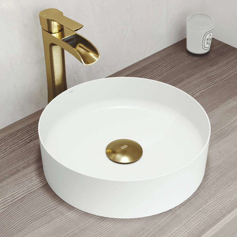 UltraThin™ Modern White Matte Stone™ 14 in. Round Vessel Bathroom Sink