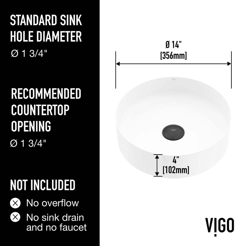 UltraThin™ Modern White Matte Stone™ 14 in. Round Vessel Bathroom Sink