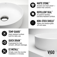 UltraThin™ Modern White Matte Stone™ 14 in. Round Vessel Bathroom Sink
