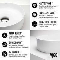 UltraThin™ Modern White Matte Stone™ 14 in. Round Vessel Bathroom Sink