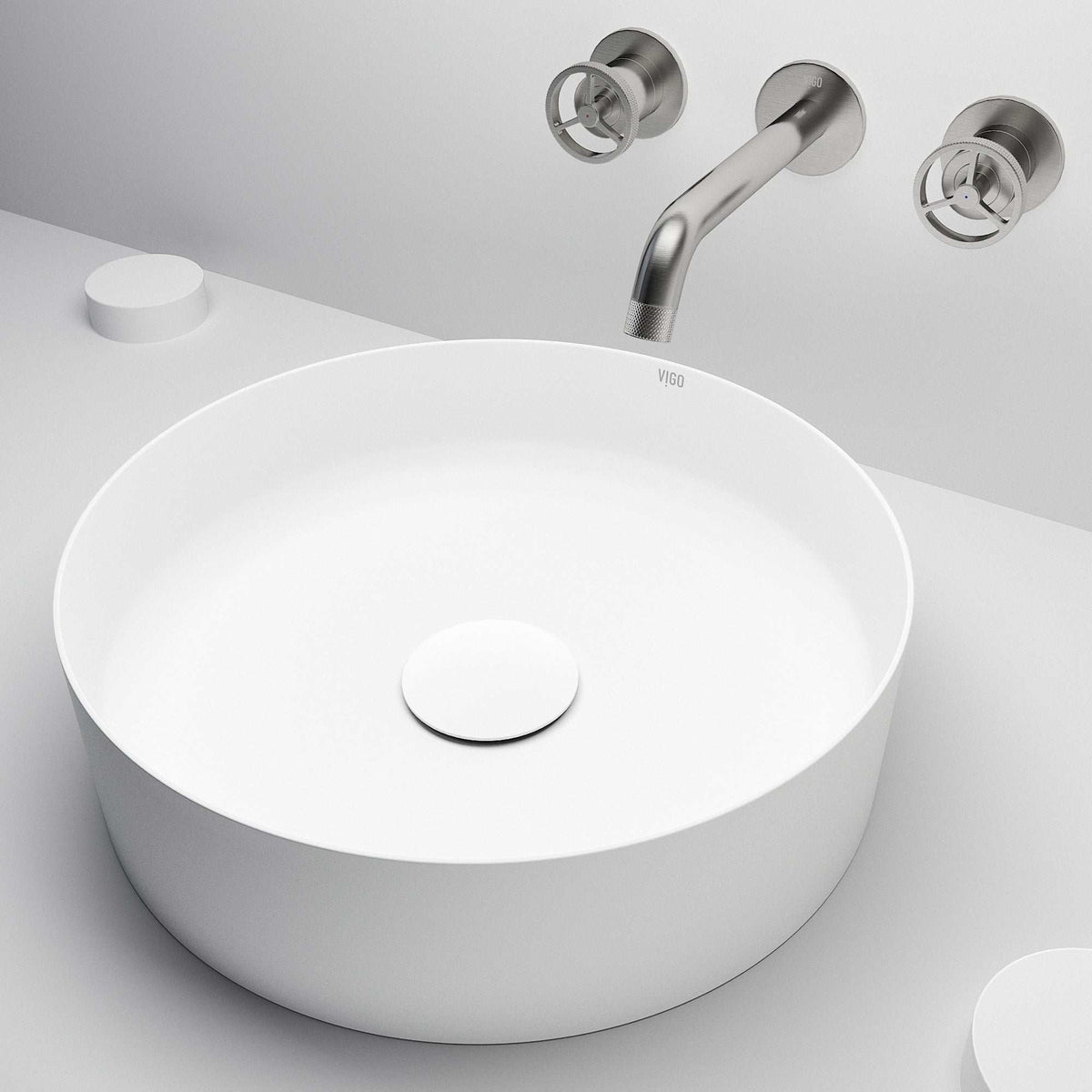 UltraThin™ Modern White Matte Stone™ 14 in. Round Vessel Bathroom Sink