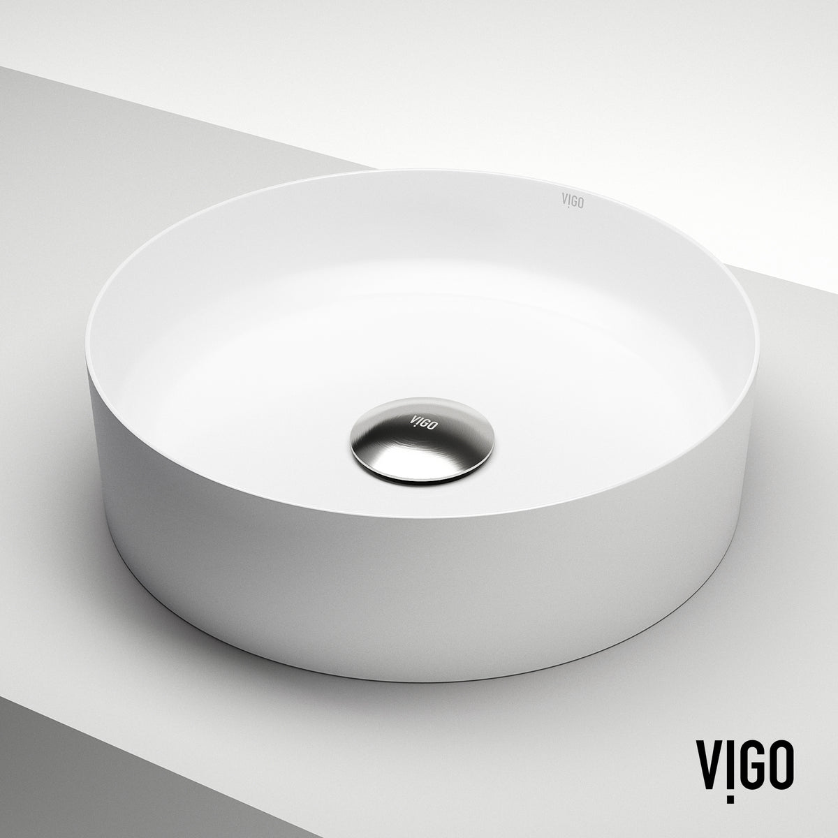 UltraThin™ Modern White Matte Stone™ 14 in. Round Vessel Bathroom Sink