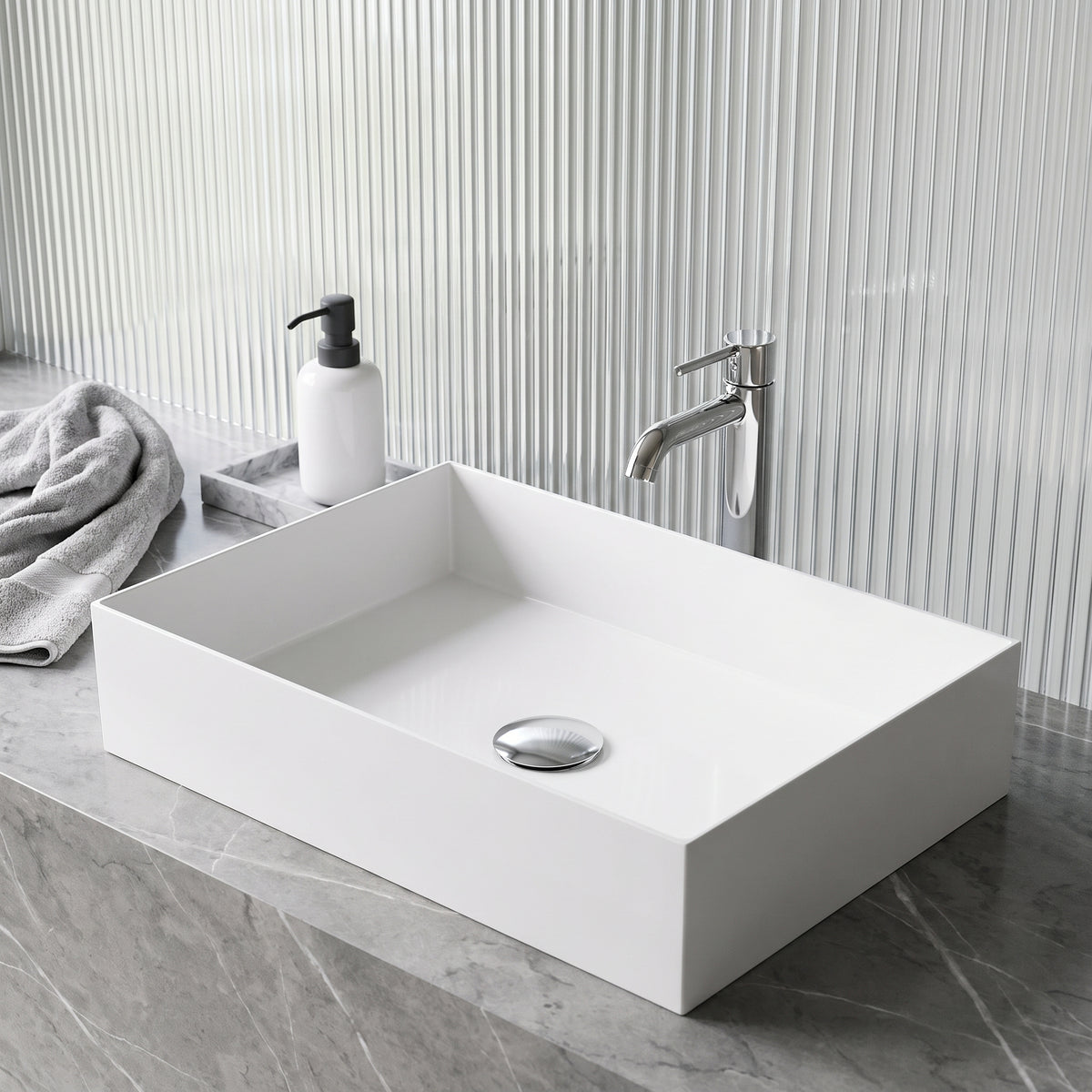 UltraThin™ Modern White Matte Stone™ 22 in. L x 15 in. W Rectangular Vessel Bathroom Sink