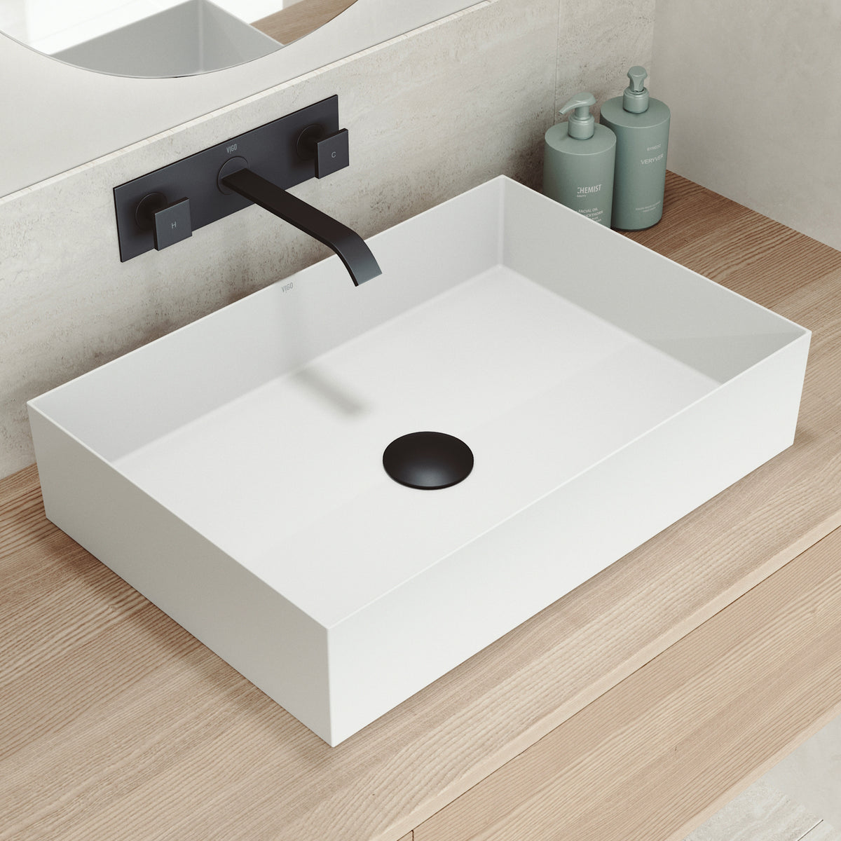 UltraThin™ Modern White Matte Stone™ 22 in. L x 15 in. W Rectangular Vessel Bathroom Sink