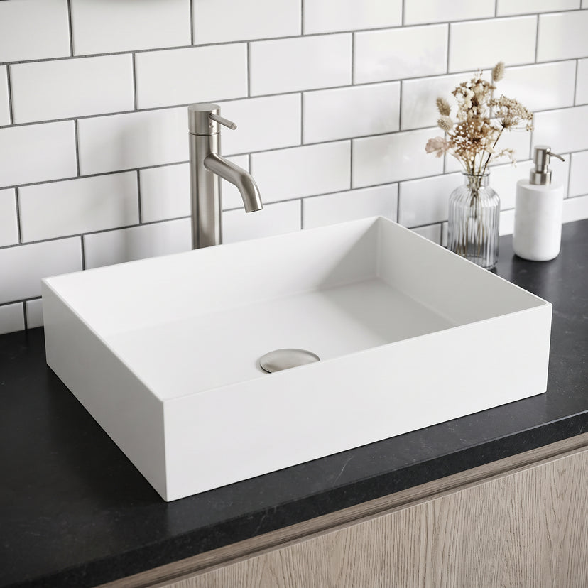 UltraThin™ Modern White Matte Stone™ 22 in. L x 15 in. W Rectangular Vessel Bathroom Sink