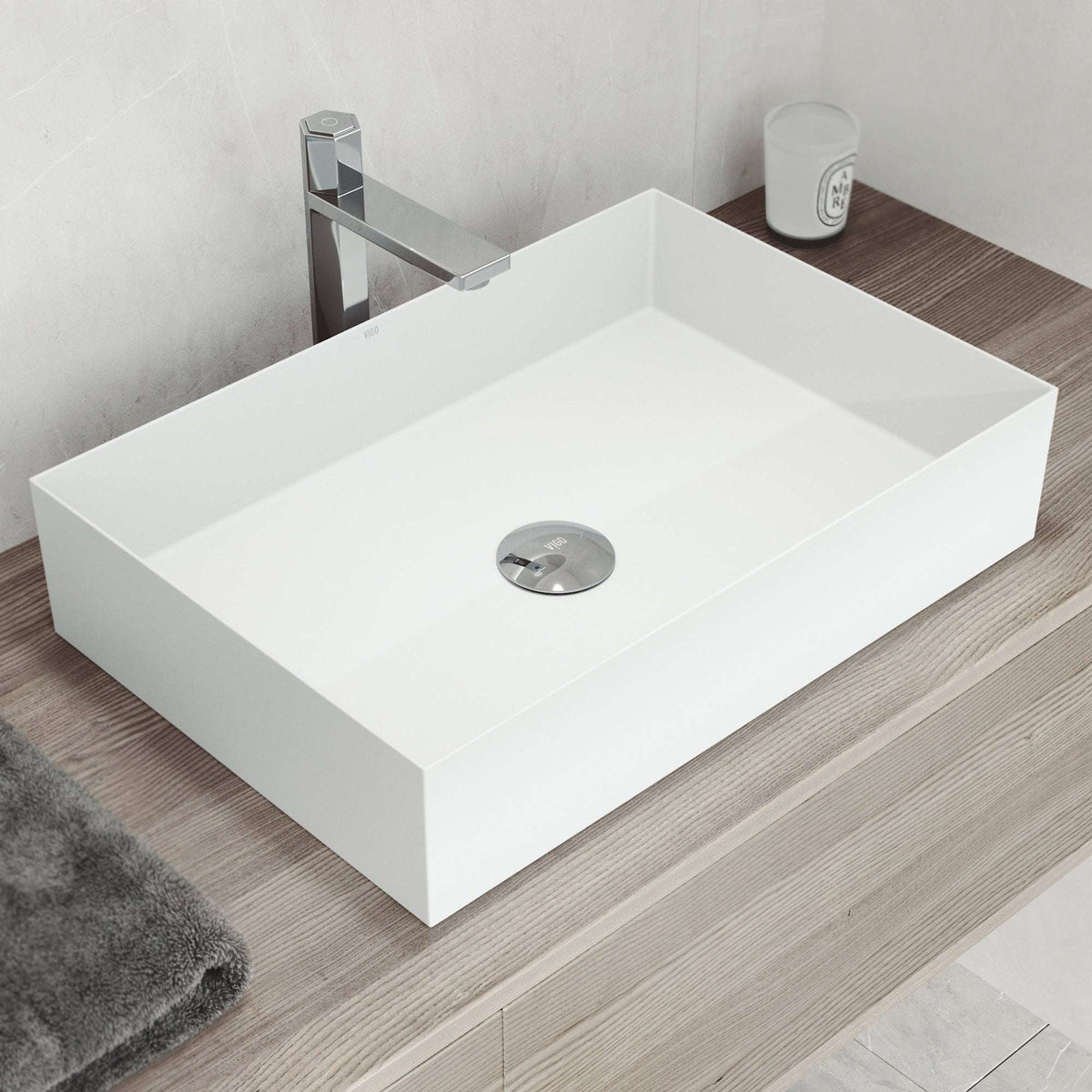UltraThin™ Modern White Matte Stone™ 22 in. L x 15 in. W Rectangular Vessel Bathroom Sink