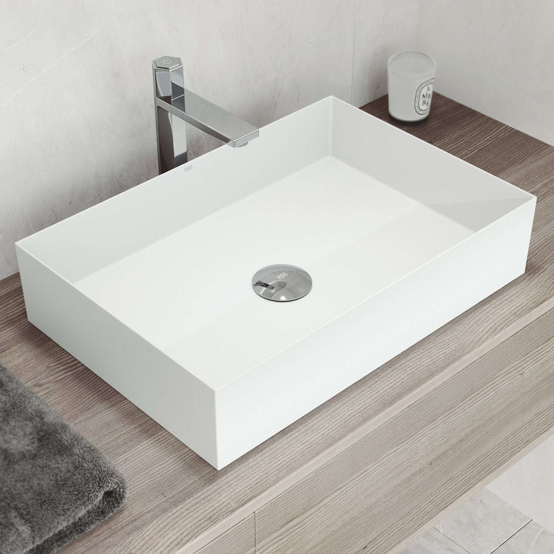 UltraThin™ Modern White Matte Stone™ 22 in. L x 15 in. W Rectangular Vessel Bathroom Sink