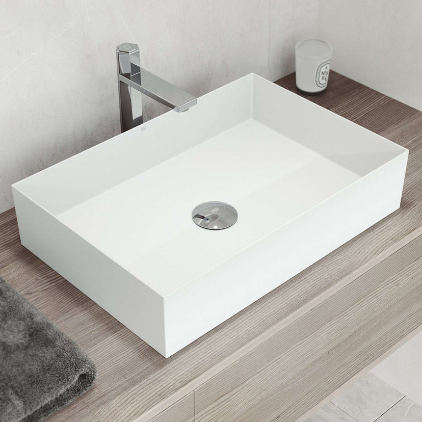 UltraThin™ Modern White Matte Stone™ 22 in. L x 15 in. W Rectangular Vessel Bathroom Sink