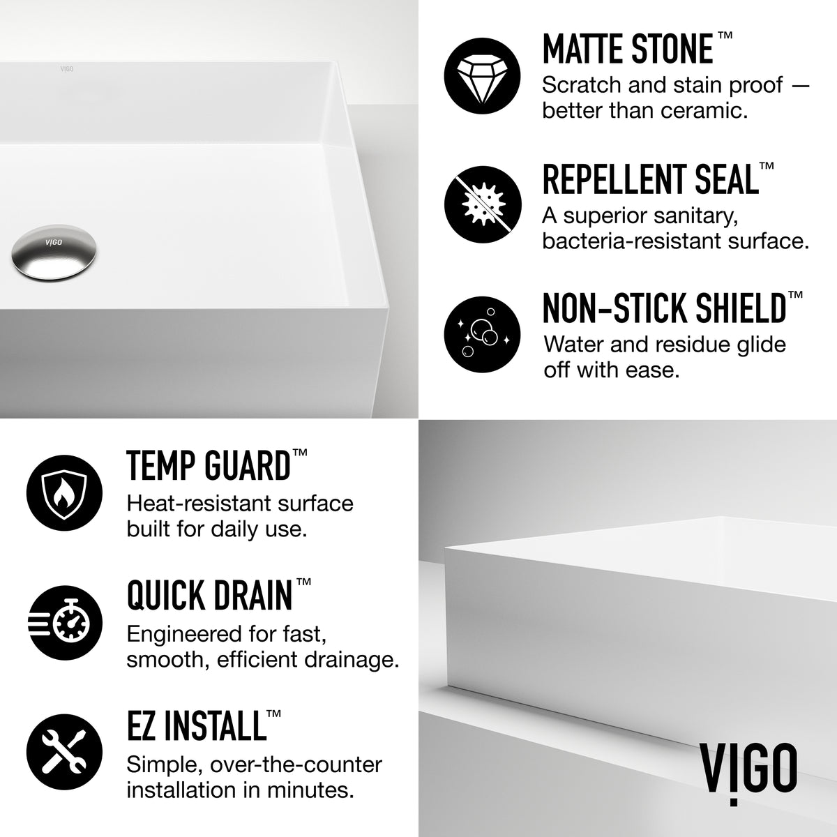 UltraThin™ Modern White Matte Stone™ 22 in. L x 15 in. W Rectangular Vessel Bathroom Sink