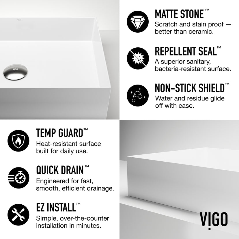 UltraThin™ Modern White Matte Stone™ 22 in. L x 15 in. W Rectangular Vessel Bathroom Sink