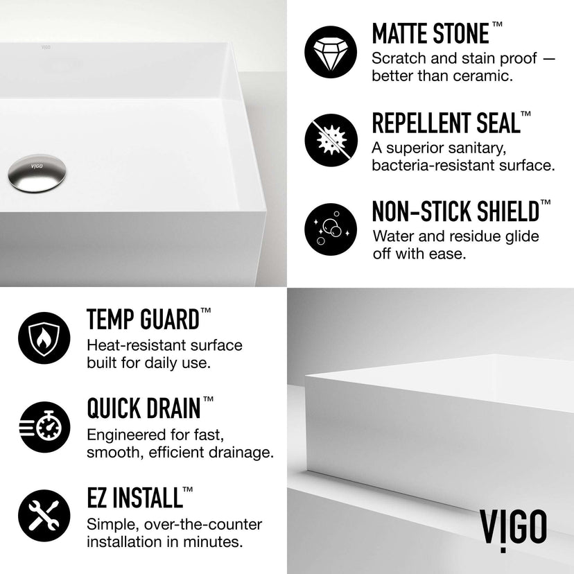 UltraThin™ Modern White Matte Stone™ 22 in. L x 15 in. W Rectangular Vessel Bathroom Sink