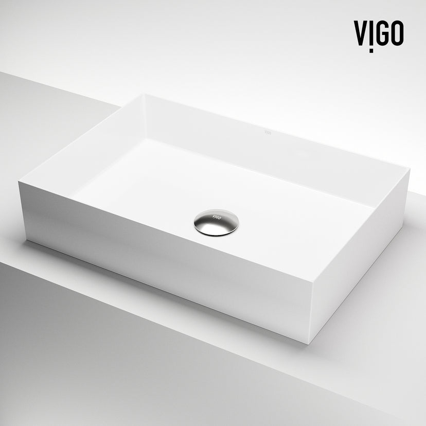 UltraThin™ Modern White Matte Stone™ 22 in. L x 15 in. W Rectangular Vessel Bathroom Sink