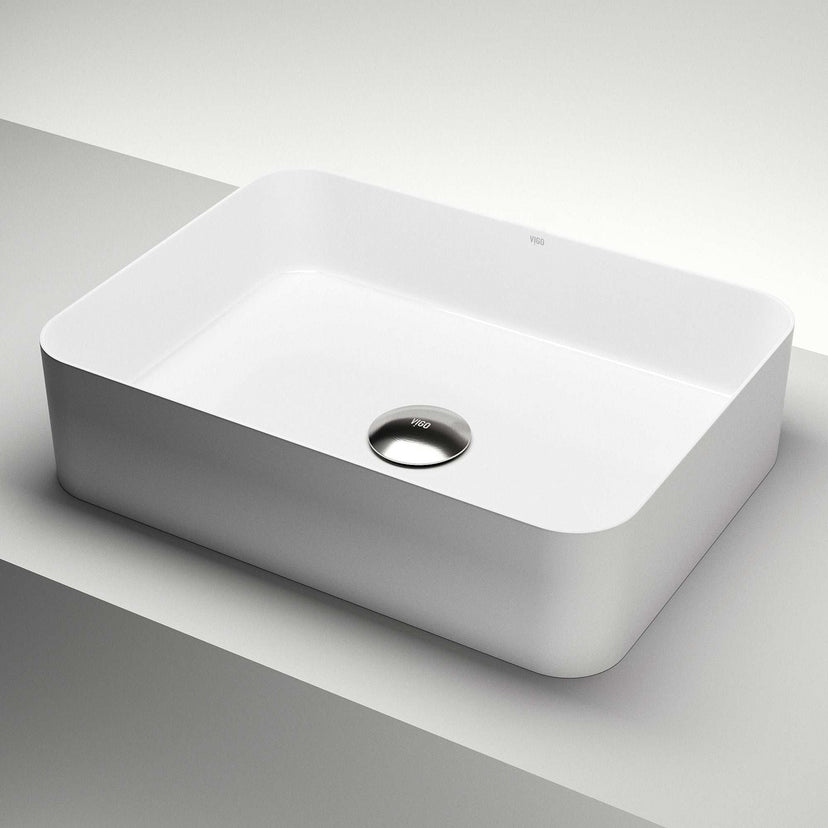 UltraThin™ Modern White Matte Stone™ 19 in. L x 14 in. W Rectangular Vessel Bathroom Sink