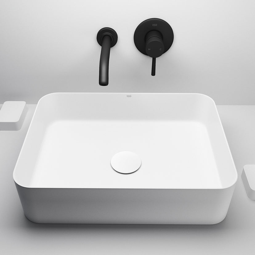 UltraThin™ Modern White Matte Stone™ 19 in. L x 14 in. W Rectangular Vessel Bathroom Sink