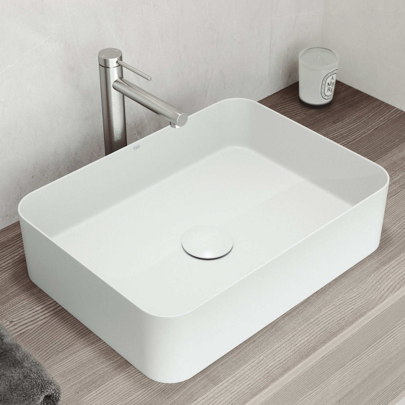 UltraThin™ Modern White Matte Stone™ 19 in. L x 14 in. W Rectangular Vessel Bathroom Sink