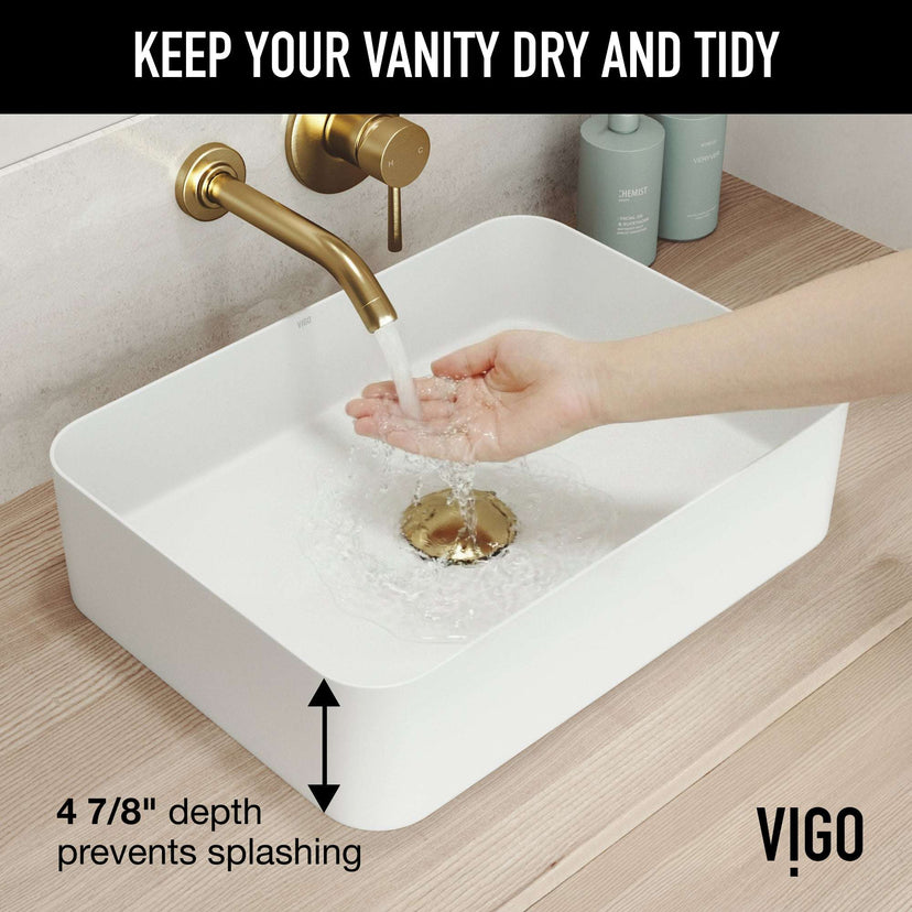 UltraThin™ Modern White Matte Stone™ 19 in. L x 14 in. W Rectangular Vessel Bathroom Sink