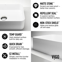 UltraThin™ Modern White Matte Stone™ 19 in. L x 14 in. W Rectangular Vessel Bathroom Sink