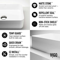 UltraThin™ Modern White Matte Stone™ 19 in. L x 14 in. W Rectangular Vessel Bathroom Sink