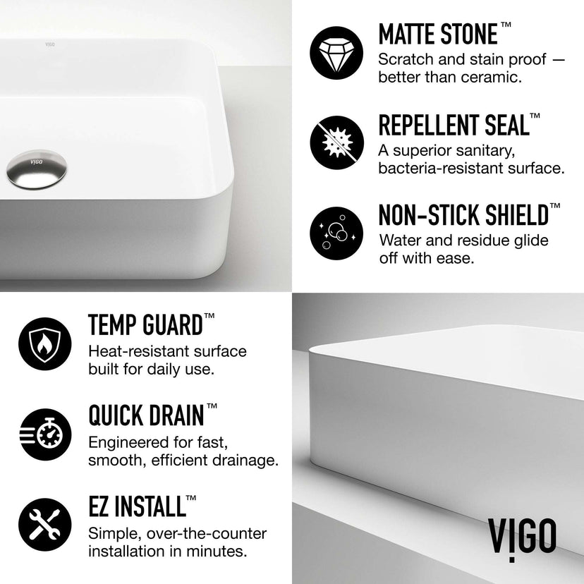 UltraThin™ Modern White Matte Stone™ 19 in. L x 14 in. W Rectangular Vessel Bathroom Sink