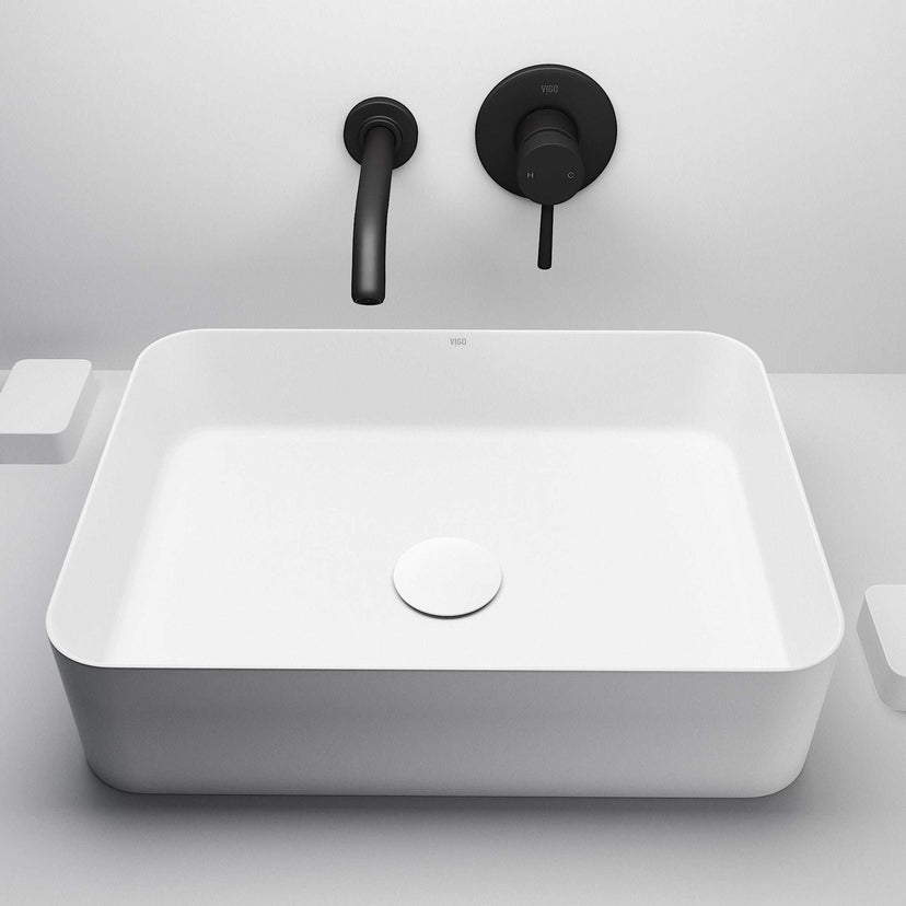 UltraThin™ Modern White Matte Stone™ 19 in. L x 14 in. W Rectangular Vessel Bathroom Sink
