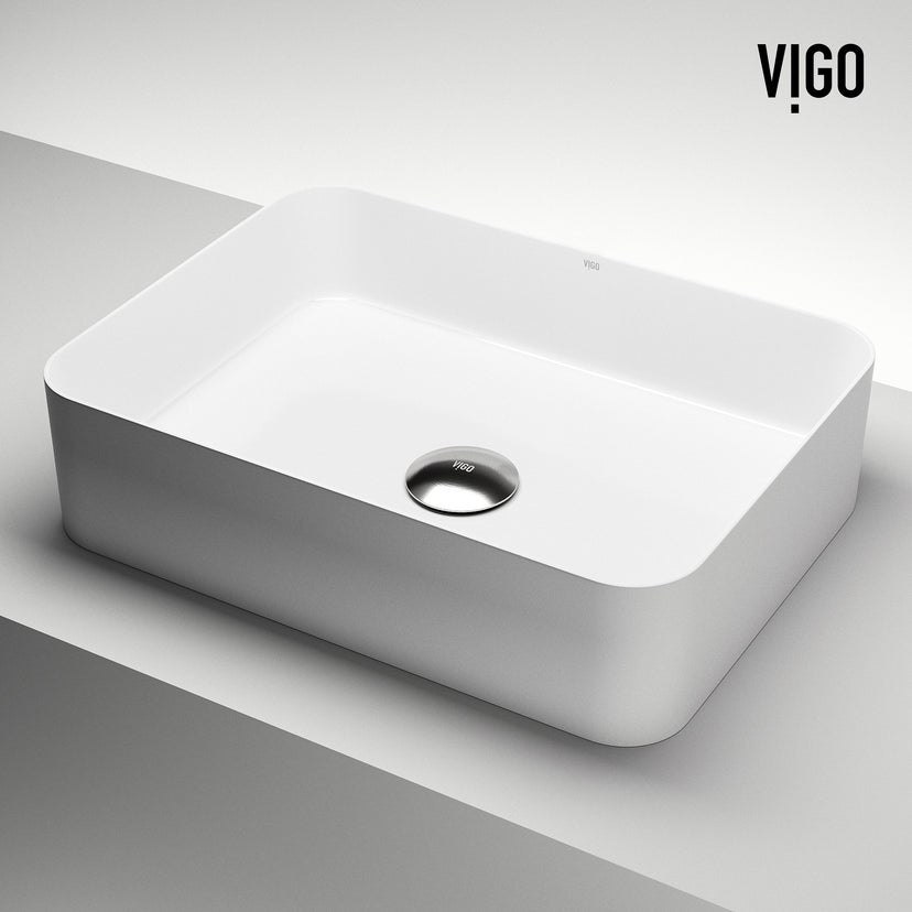UltraThin™ Modern White Matte Stone™ 19 in. L x 14 in. W Rectangular Vessel Bathroom Sink