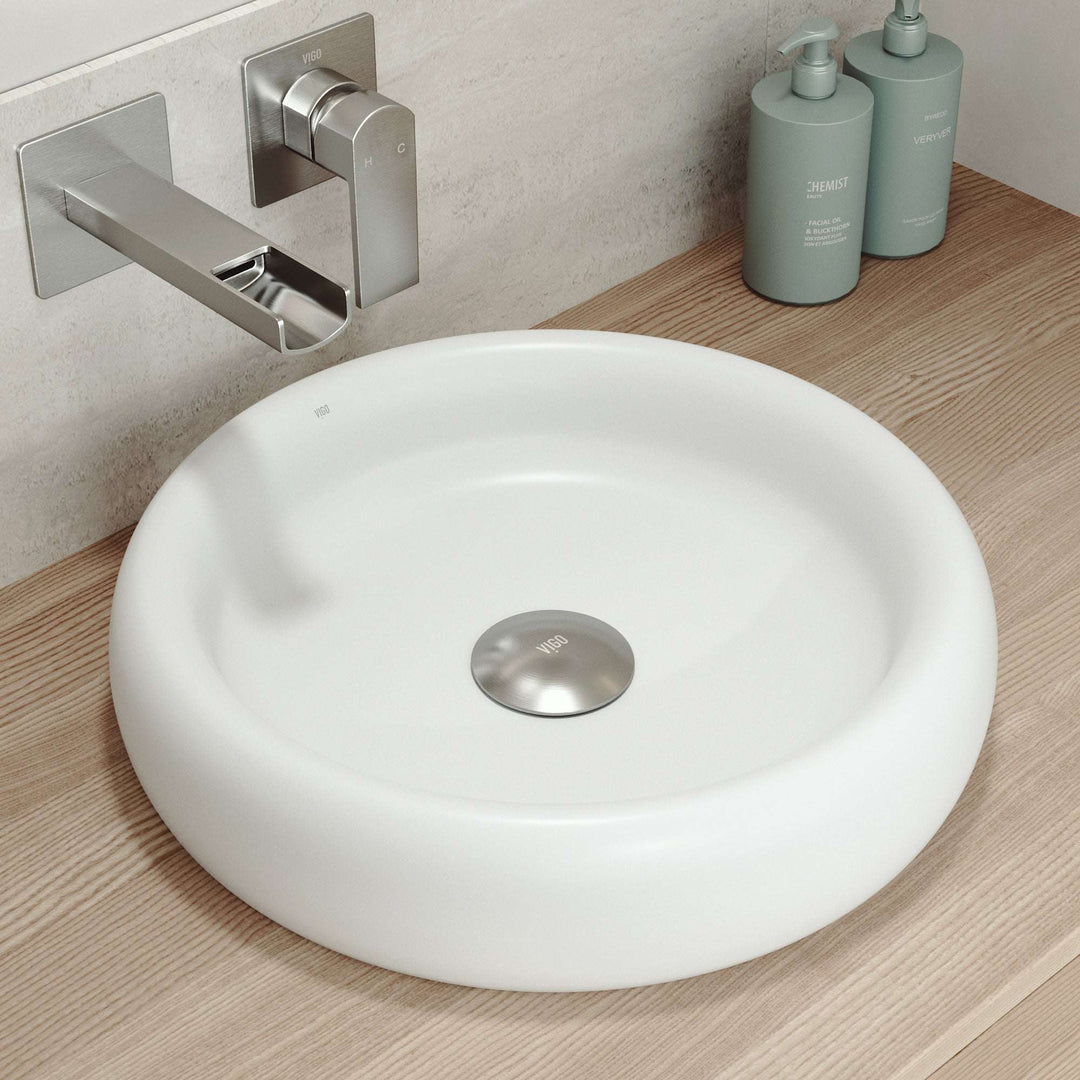 Elan Modern White Matte Stone™ 17 in. Round Vessel Bathroom Sink