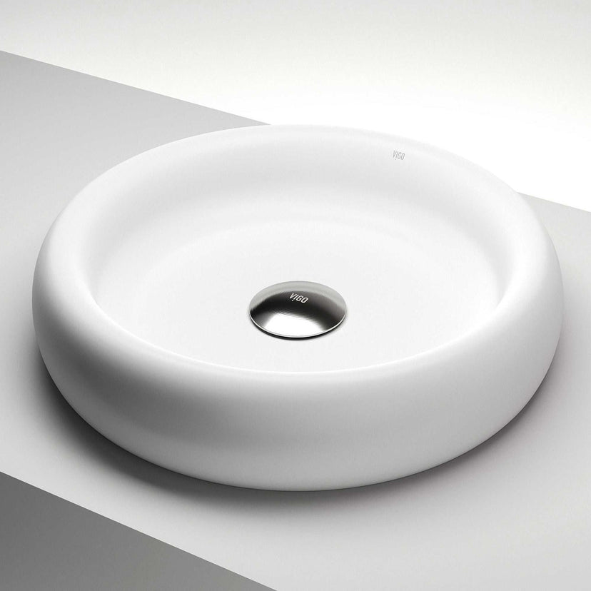 Elan Modern White Matte Stone™ 17 in. Round Vessel Bathroom Sink