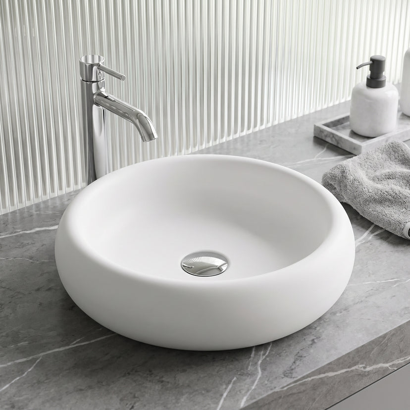 Elan Modern White Matte Stone™ 17 in. Round Vessel Bathroom Sink