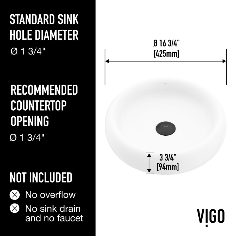Elan Modern White Matte Stone™ 17 in. Round Vessel Bathroom Sink