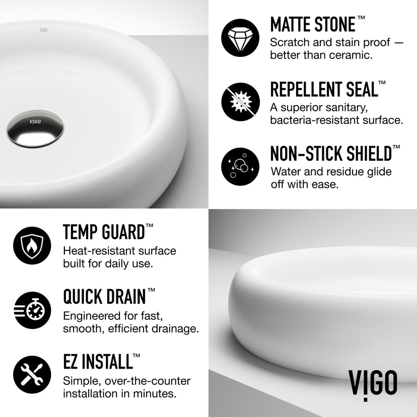 Elan Modern White Matte Stone™ 17 in. Round Vessel Bathroom Sink