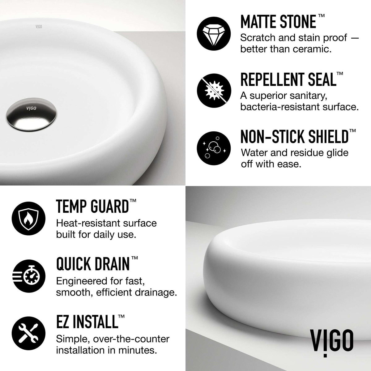 Elan Modern White Matte Stone™ 17 in. Round Vessel Bathroom Sink