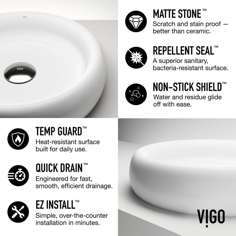 Elan Modern White Matte Stone™ 17 in. Round Vessel Bathroom Sink