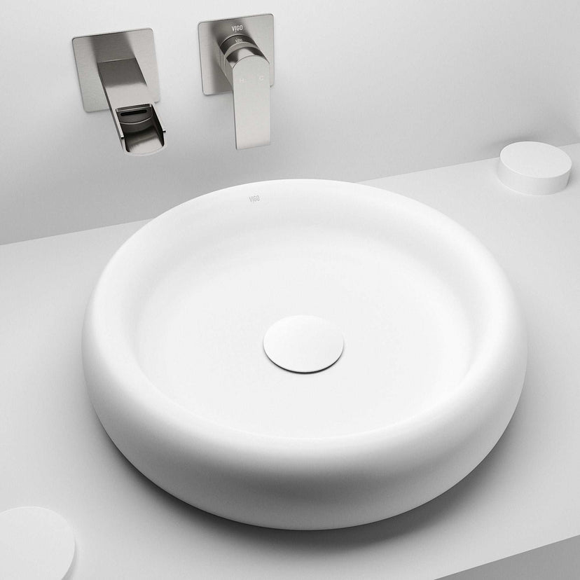 Elan Modern White Matte Stone™ 17 in. Round Vessel Bathroom Sink