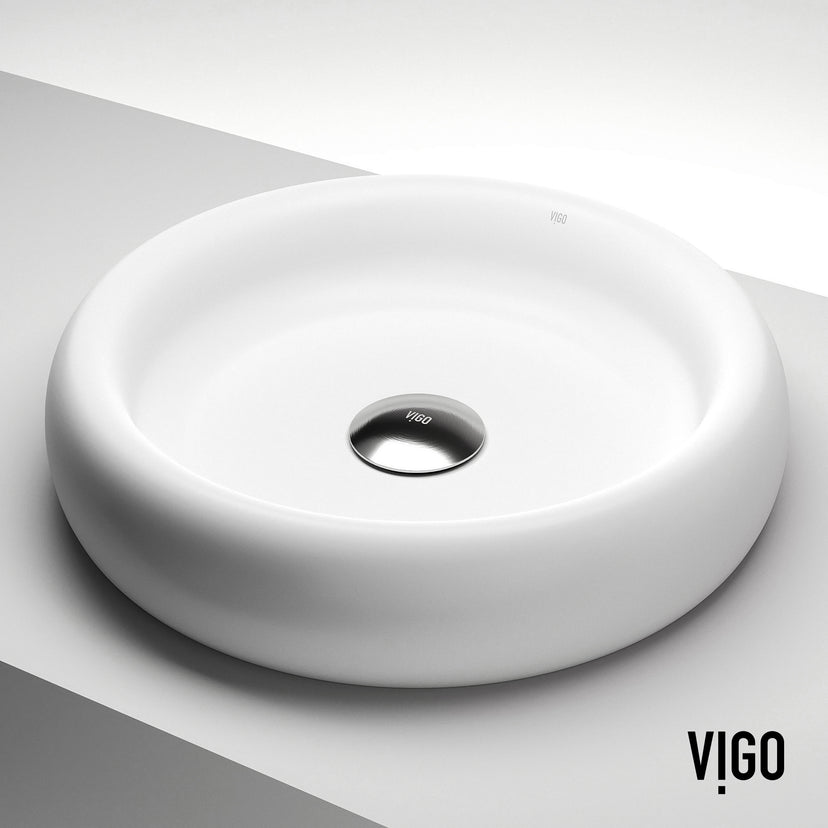 Elan Modern White Matte Stone™ 17 in. Round Vessel Bathroom Sink