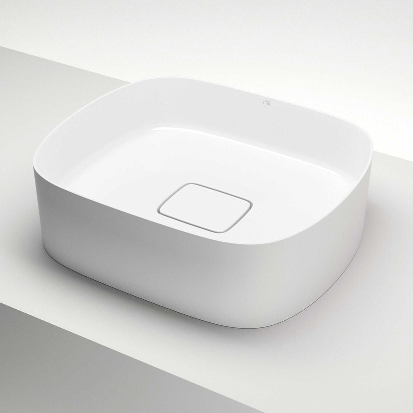 UltraThin™ Modern White Matte Stone™ 16 in. L x 14 in. W Rectangular Vessel Bathroom Sink