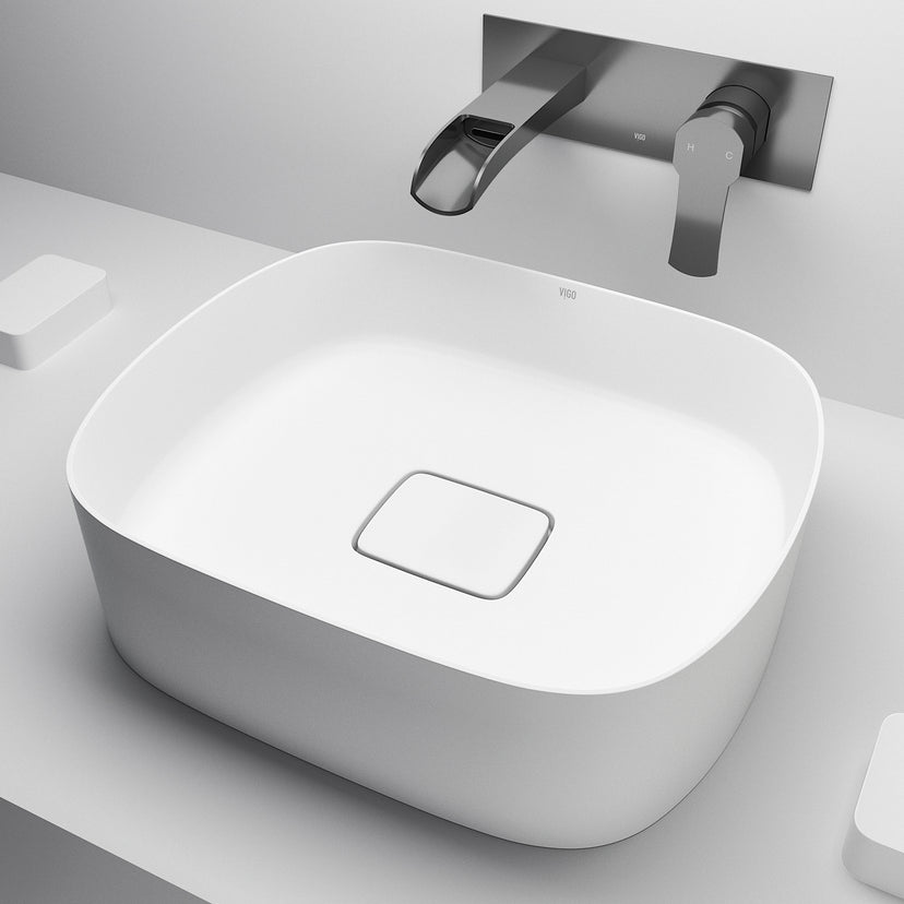 UltraThin™ Modern White Matte Stone™ 16 in. L x 14 in. W Rectangular Vessel Bathroom Sink