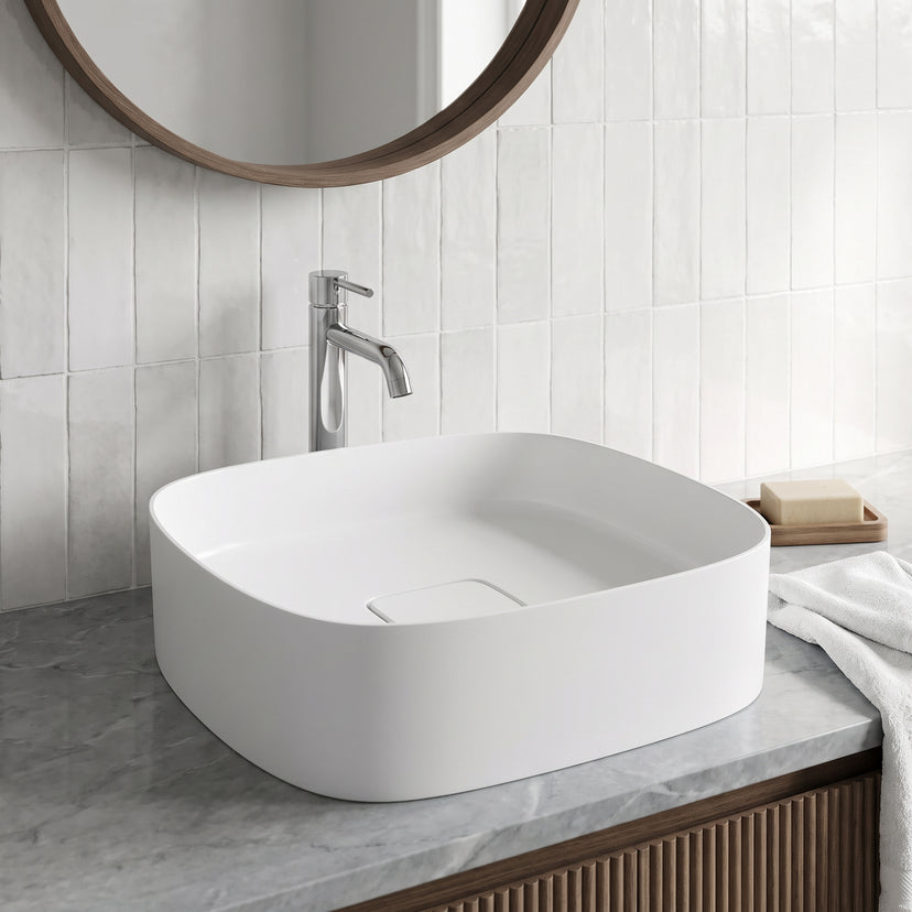 UltraThin™ Modern White Matte Stone™ 16 in. L x 14 in. W Rectangular Vessel Bathroom Sink