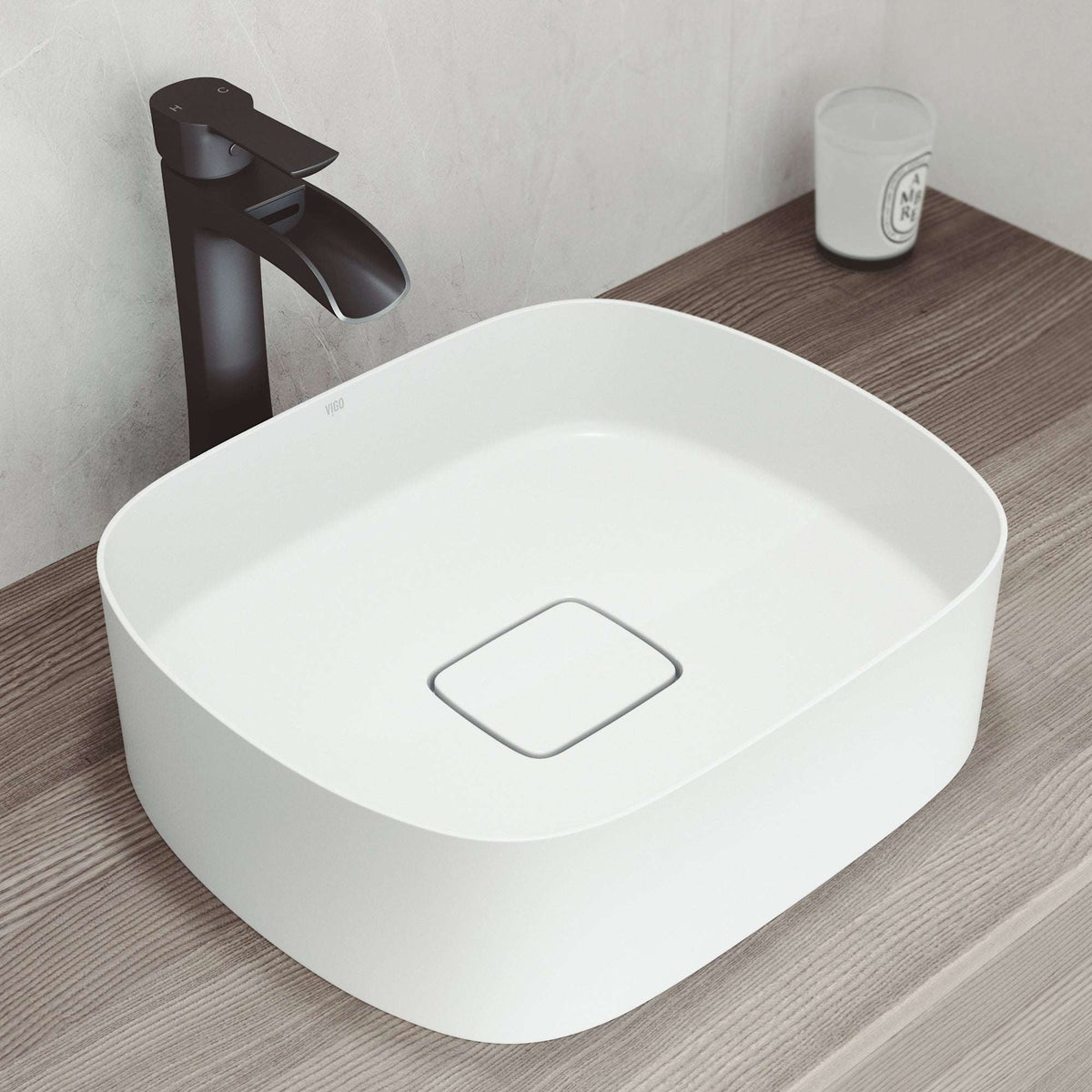 UltraThin™ Modern White Matte Stone™ 16 in. L x 14 in. W Rectangular Vessel Bathroom Sink