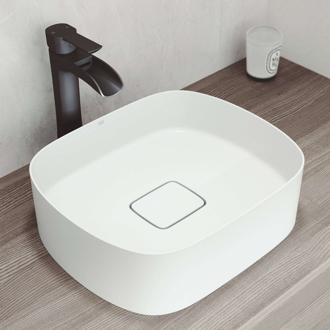UltraThin™ Modern White Matte Stone™ 16 in. L x 14 in. W Rectangular Vessel Bathroom Sink