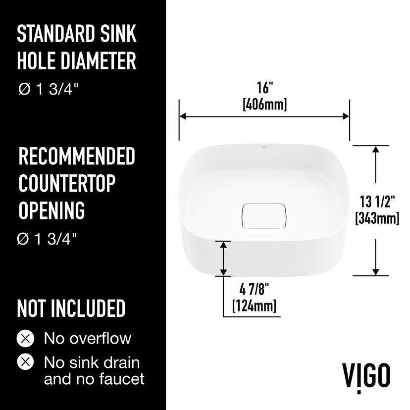 UltraThin™ Modern White Matte Stone™ 16 in. L x 14 in. W Rectangular Vessel Bathroom Sink
